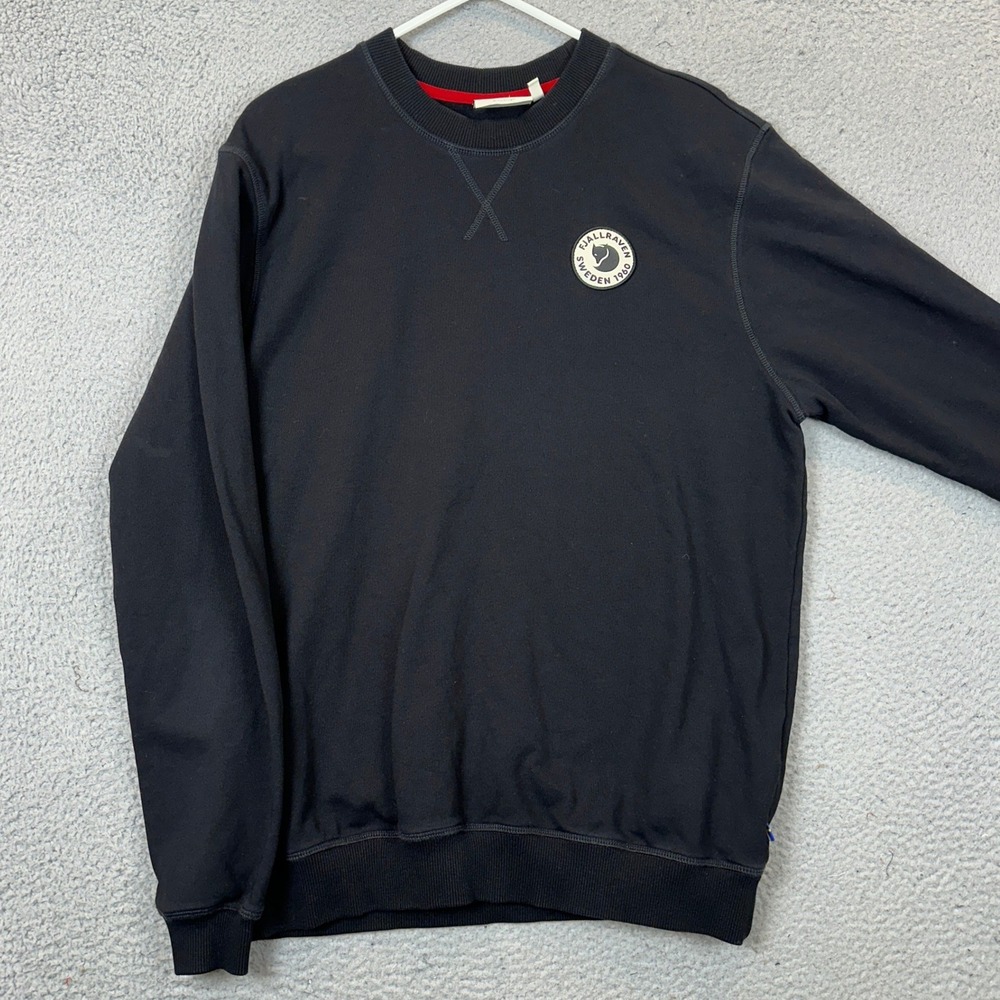 Fjallraven Sweater Mens Large Black Crew Neck Pullover Casual Logo Badge EUC